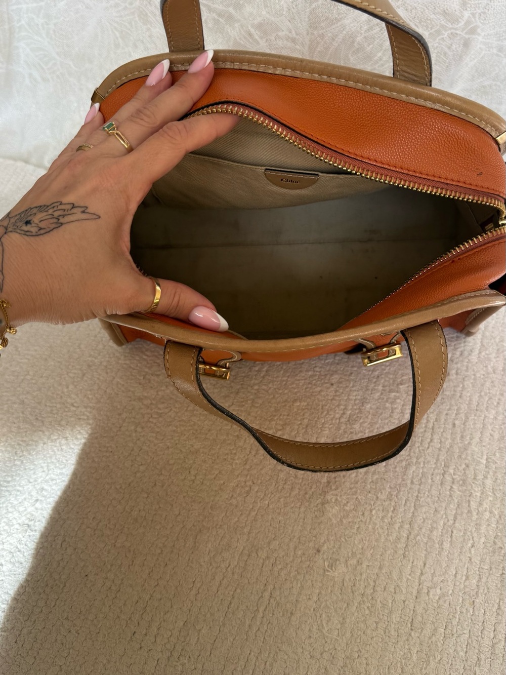 Chloe Orange & Tan Leather Satchel with Gold Hardware - Picture 9 of 13